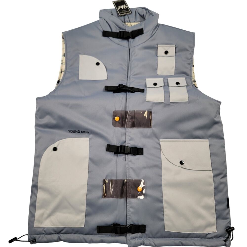The Hideout Clothing x YK Osiris Young King Gray Tech Utility Vest L NWT